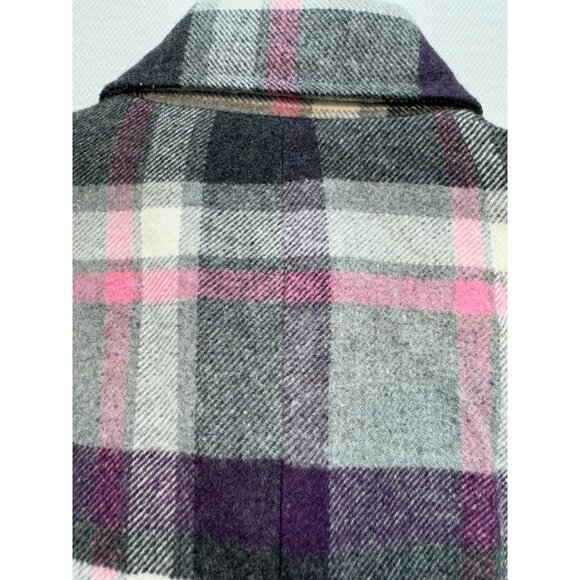 CAbi Womens Plaid Peacoat Jacket Size O Double Breasted Wool Blend Pink/Gray - Picture 14 of 15